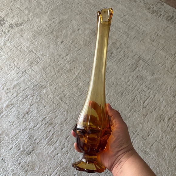 Vintage Other - Fenton Amber Valencia Petal Vase Footed Vintage Slim Neck 14 inch Swung 60’s